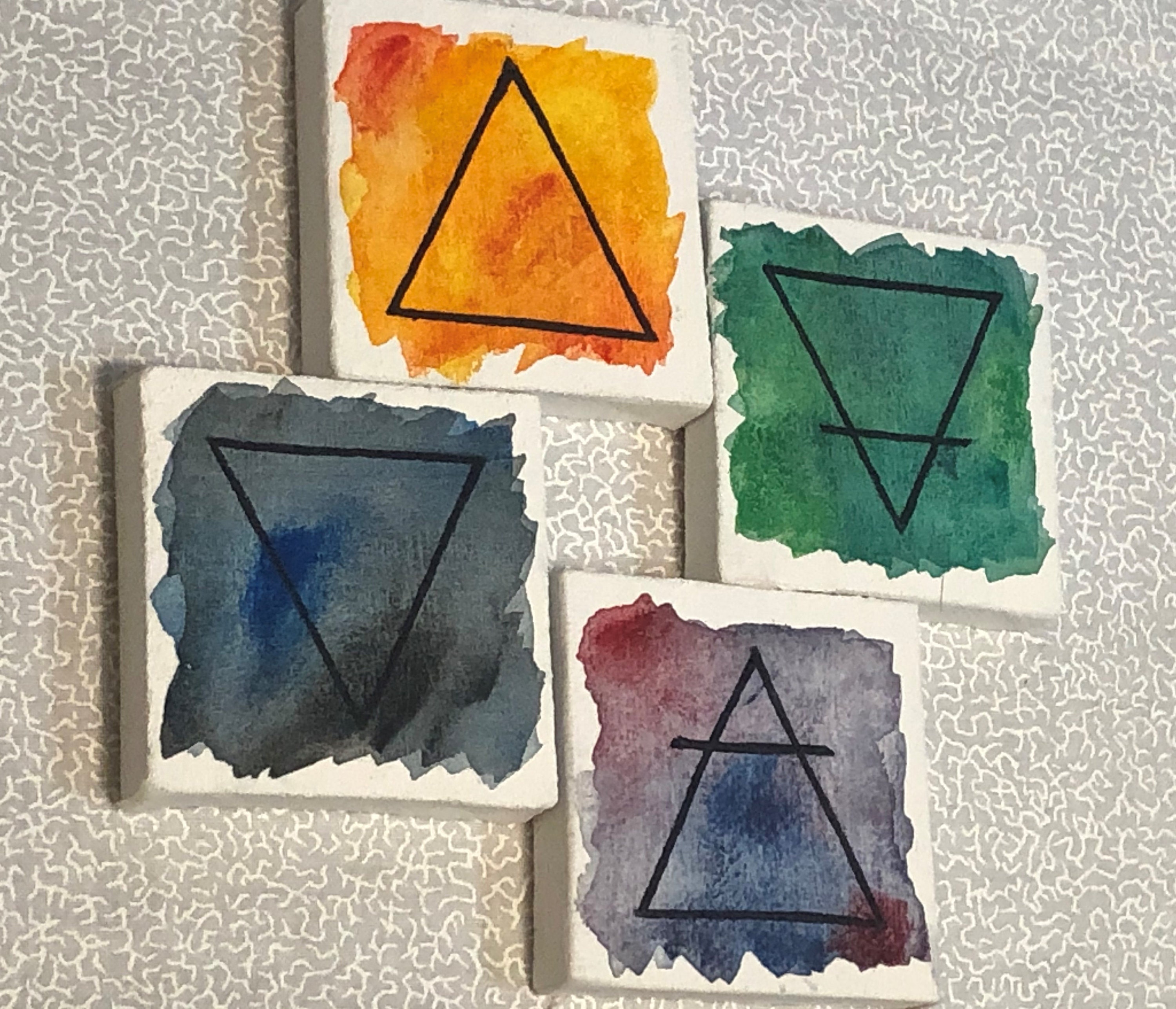 Set of 4 elements alchemy symbols watercolor canvases 2 | Etsy
