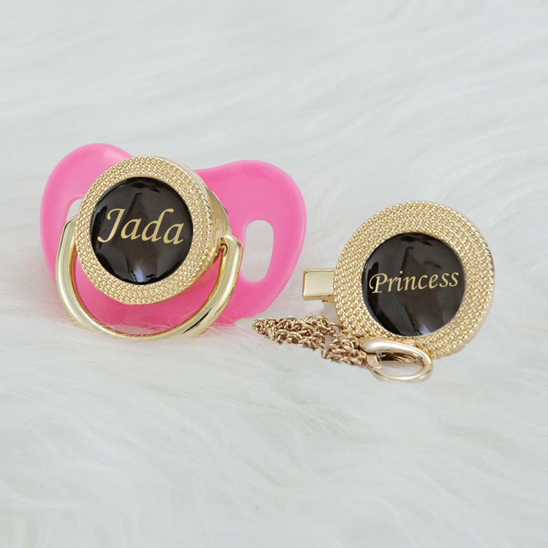 Black & Gold Custom Pacifier With Personalized Baby's Name Etsy