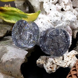 Black Shattered Glass Double Flared Plugs (Pair) 8mm (0G) 10mm (00G) 12mm (1/2") 14mm (9/16") 16mm 18mm 25mm 32mm 35mm