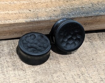 Martele Treatment Black Obsidian Concave Double Flared Plugs (Pair) 8mm 0G 10mm 00G 12mm 16mm 18mm 20mm 25mm 28mm 32mm 35mm