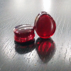 Blood Red Colored Glass Double Flared Teardrop Plugs (Pair) 6mm (2G) 8mm (0G) 10mm (00G) 12mm 16mm 18mm 22.5mm 28mm 32mm 35mm