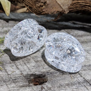 Clear Shattered Teardrop Glass Double Flared Plugs (Pair) 12.5mm (1/2"+) 16mm 18mm 22mm 25mm 28mm 32mm 35mm