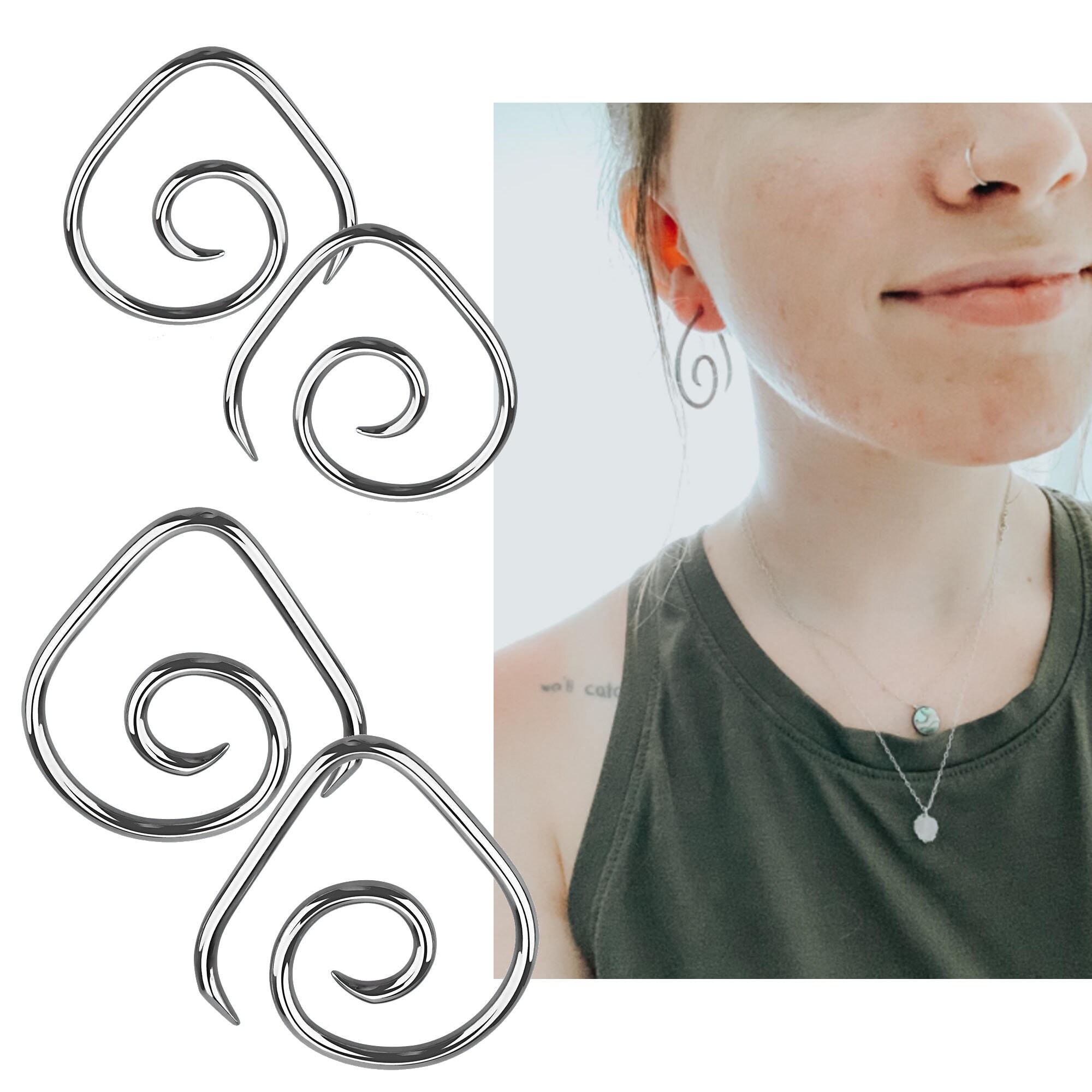 PAIR Silver 316L Surgical Steel Spiral Twist Tail Hanging - Etsy Ireland