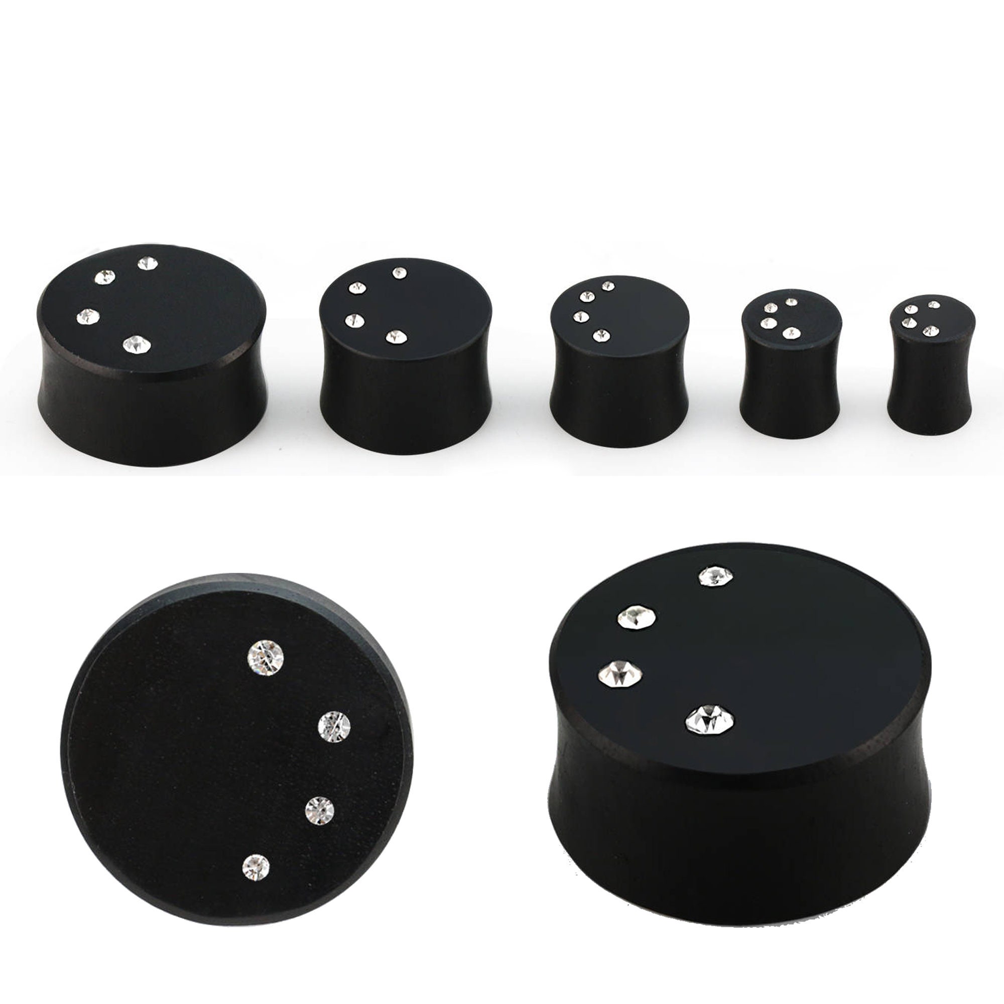 Pair Black Double Flared Wood Ear Plugs W/four Sparkling Clear Etsy