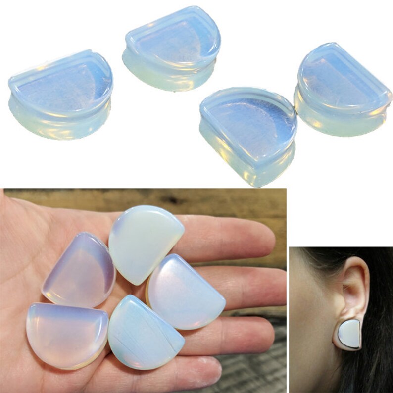 Opalite Moon Shaped Double Flared Plugs 16mm 18mm 20mm 22mm 25mm 28mm 30mm 32mm