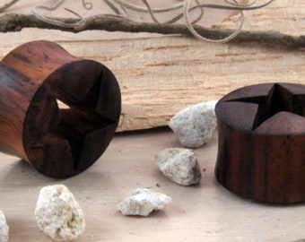 Sono Wood Star Flesh Tunnels Plugs 12mm 1/2" 14mm 9/16" 16mm 5/8" 18mm 11/16" 20mm 13/16" 22mm 7/8"