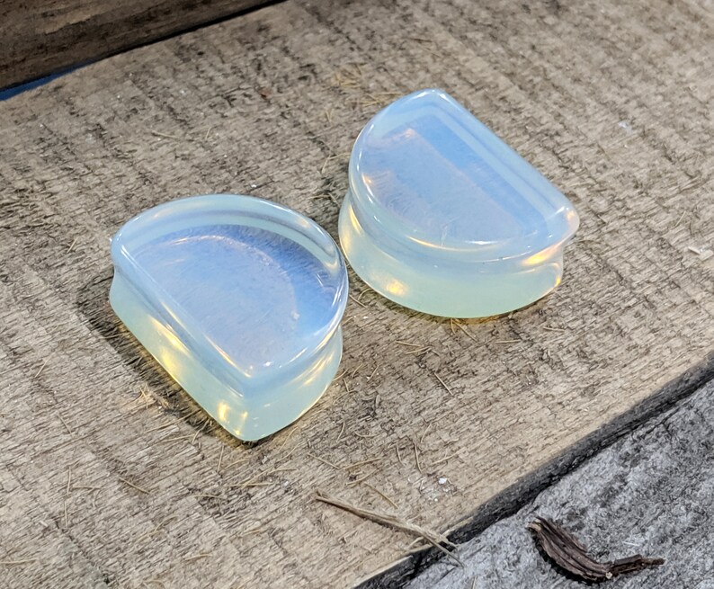 Opalite Moon Shaped Double Flared Plugs 16mm 18mm 20mm 22mm 25mm 28mm 30mm 32mm