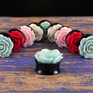 3D Rose Flower Acrylic Ear Plugs Gauges Earrings Double Flared Floral (Pair) 8mm 0G 10mm 00G 1/2" 12mm 9/16" 14mm