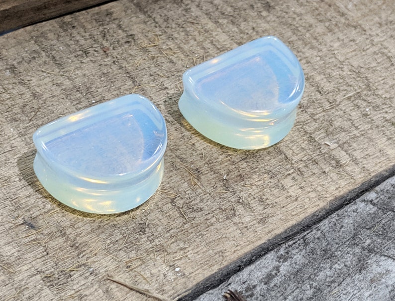 Opalite Moon Shaped Double Flared Plugs 16mm 18mm 20mm 22mm 25mm 28mm 30mm 32mm