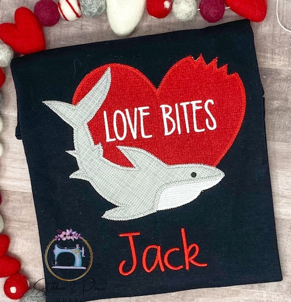 Boys Valentine Day Shirt/Shark with Heart Shirt/Monogram Shirt/Valentine Personalized Shirt/First Valentine Day Shirt/Appliqué Shirt