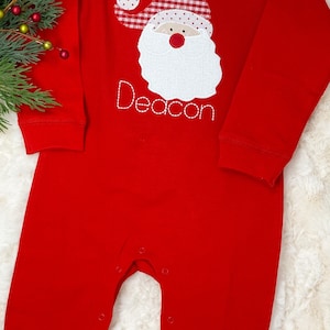 Baby Christmas Outfit/Monogrammed Personalized Romper/Vintage Santa Romper/Newborn Pictures/Monogrammed Embroidered Romper