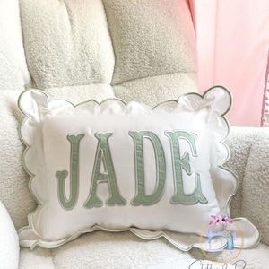 Scallop Pillow Sham/Monogram Nursery Pillow/Personalized Baby Gift/Bow Pillow/College Monogram Pillow/Decorative Throw/Monogram Pillow Sham