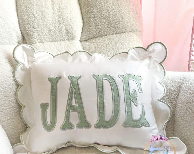 Scallop Pillow Sham/Monogram Nursery Pillow/Personalized Baby Gift/Bow Pillow/College Monogram Pillow/Decorative Throw/Monogram Pillow Sham