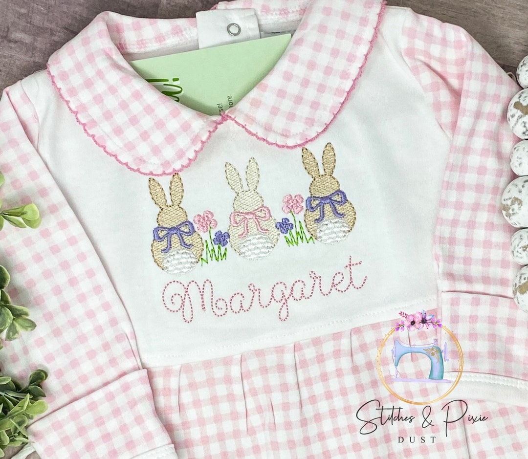 Embroidered Footie Pink Bunny