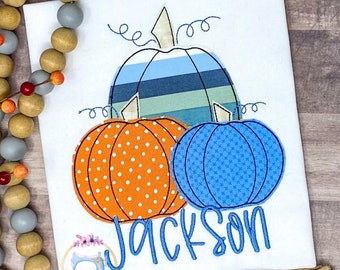 Boys Thanksgiving Stripe Pumpkins Fall Shirt/Pumpkin Patch/Personalized Shirt/Applique Embroidered Shirt/First Thanksgiving/Pumpkin Shirt