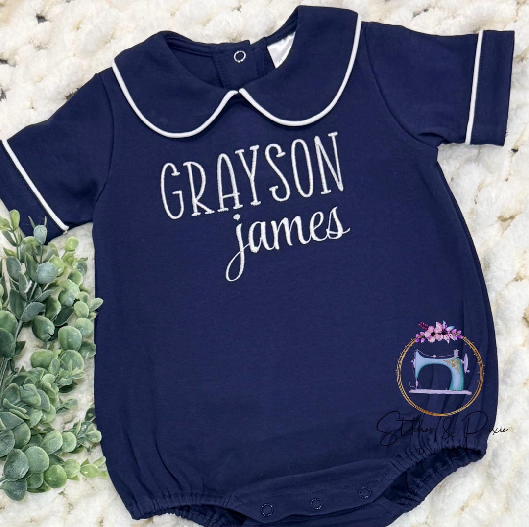 Baby Boy Toddler Monogrammed Collared Bubble Romper/new Baby Boy Outfit ...