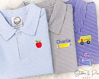 Boys Mini and Monogram Collared Shirt/Monogram Boys Shirt/Personalized/Mini Back To School,Apple Shirt/First Day of School/Embroidered Shirt