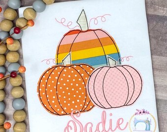 Girls Thanksgiving Stripe Pumpkins Fall Shirt/Pumpkin Patch Shirt/Personalized/Applique Embroidered Shirt/First Thanksgiving/Pumpkin Shirt