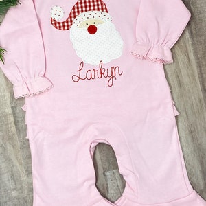 Baby Christmas Outfit/Monogrammed Personalized Romper/Vintage Santa on Romper/Newborn Pictures/Monogrammed Embroidered Romper