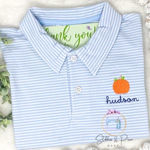 Fall Thanksgiving Boys Mini and Monogram Collar Shirt/Monogram Pumpkin Patch Shirt/Personalized/Mini Pumpkin Shirt/Youth Pullover/Embroider