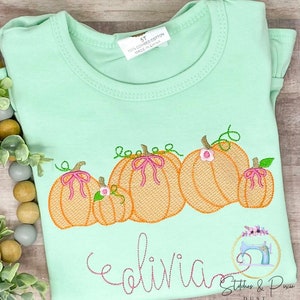 Girls Thanksgiving Shirt Pumpkins with Bows/Thanksgiving Outfit/Pumpkin Patch Shirt/Personalized Shirt/Embroidered Shirt/First Thanksgiving bild 1