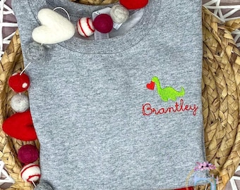 Valentine's Day Sweatshirt/Dinosaur with Heart/Personalized Sweatshirt/Personalized Crewneck/Youth Pullover/Embroidered Sweatshirt/Sweater