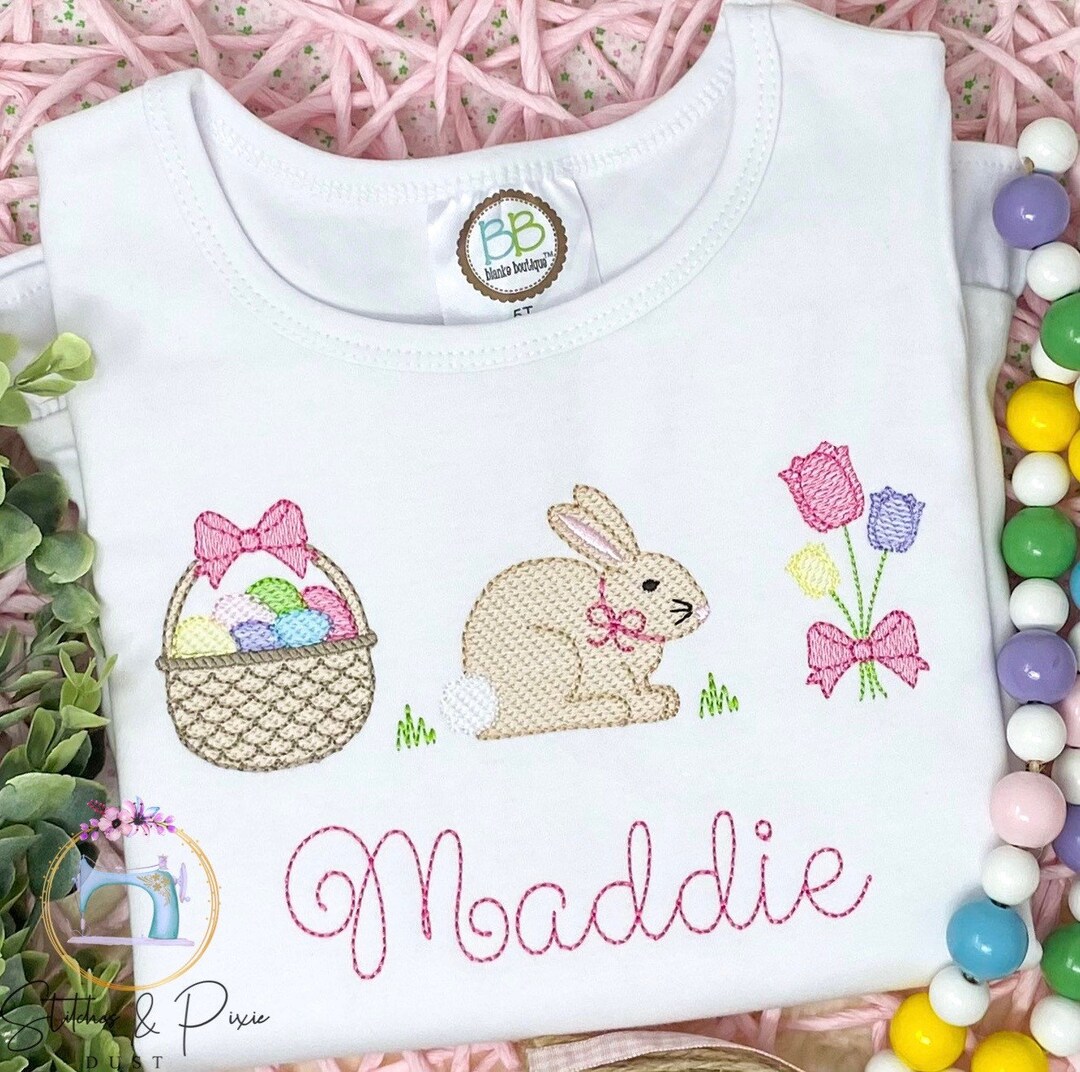Girls Easter Shirt/easter Bunny With Basket/monogram Shirt/easter