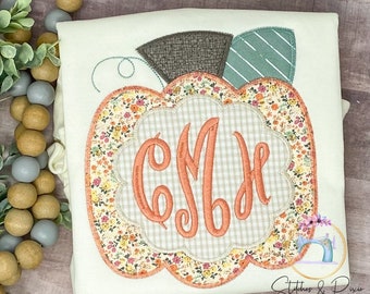 Girls Thanksgiving Floral Fall Pumpkin Monogram shirt /Pumpkin Patch Shirt/Personalized Shirt/Applique Embroidered Shirt/First Thanksgiving