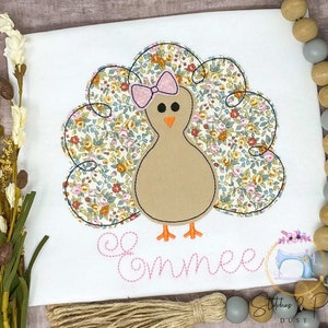 Girls Thanksgiving Floral Fall Turkey Shirt/Pumpkin Patch Shirt/Personalized Shirt/Applique Embroidered Shirt/First Thanksgiving/Cute Turkey