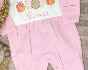 Baby Girl First Thanksgiving Outfit/Monogrammed Personalized Footie/Turkey, Pumpkin/Baby Shower Gift/Newborn/Embroidered Romper/Sleeper