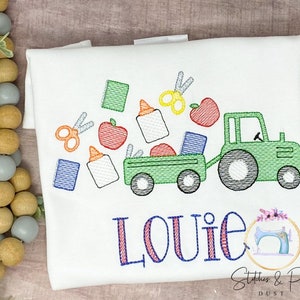 Boys Personalized Tractor with School Supplies Shirt/Back to School Shirt/Tractor Shirt/First Day of School/Personalized Shirt