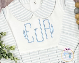 Baby Boy Outfit/Monogrammed Personalized Footie/New Baby/Baby Shower Gift/Newborn/Embroidered Romper/Sleeper/Announcement Photos