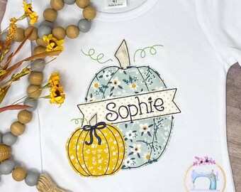 Girls Thanksgiving Floral Pumpkins Fall Shirt/Pumpkin Patch Shirt/Personalized Shirt/Applique Embroidered Shirt/First Thanksgiving/Pumpkin