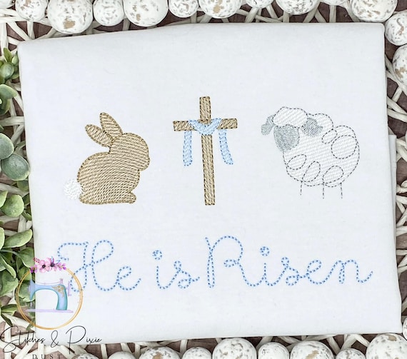 Boys Easter Shirt/Easter Bunny, Cross Shirt/Monogram Shirt/Easter Personalized Shirt/First Easter Shirt/Vintage Stitch/Baby Easter Outfit
