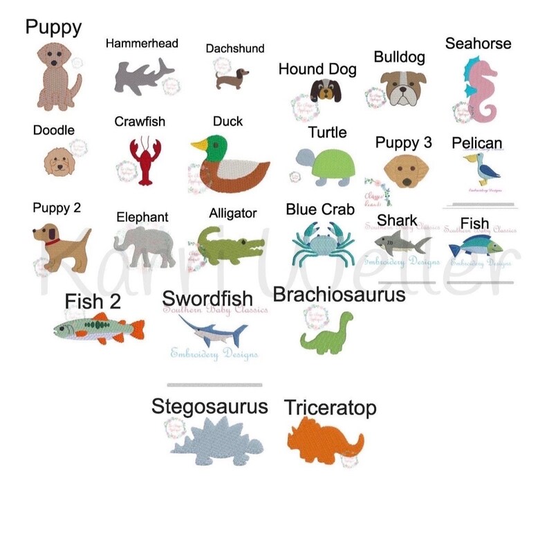 May include: A set of 18 colorful embroidered iron-on patches featuring various animals, including a puppy, a turtle, a fish, a shark, a dinosaur, and a seahorse. The patches are perfect for adding a fun and whimsical touch to clothing, bags, or other fabric items.