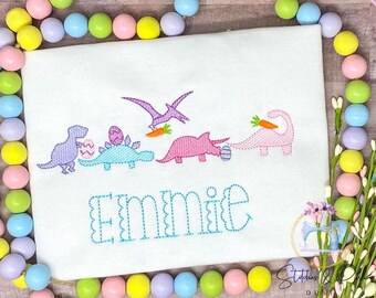 Girls Easter Shirt/Dinosaurs with Eggs, Carrots/Monogram Shirt/Easter Personalized Shirt/First Easter Shirt/Vintage Shirt/Baby Easter Outfit
