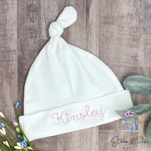 Monogrammed Newborn Baby Hat/Embroidered Newborn Baby Hat/Baby Hat/Birth Announcement/Baby Beanie/Top Knot Baby Hat/Baby Shower Gift