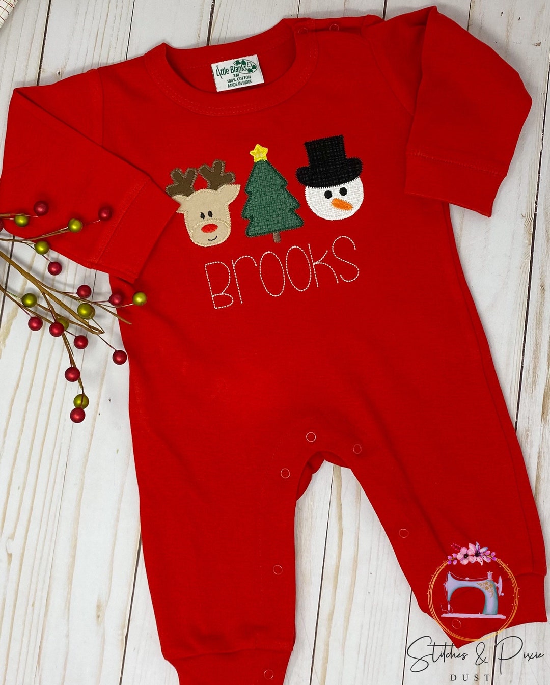 Christmas Tree Embroidered Baby Vest 6-12 months