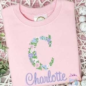 Girls Floral Toddler Bubble Sweatshirt/Monogrammed Youth Sweatshirt/Personalize Infant Sweatshirt/Personalize Crewneck/Embroider Sweatshirt