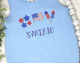 Boys 4th Of July Baby Bubble Romper / FIREWORKS Bubble Romper / Independence Day Monogram Sunsuit Bubble Romper / Boys 4th of July Shirt