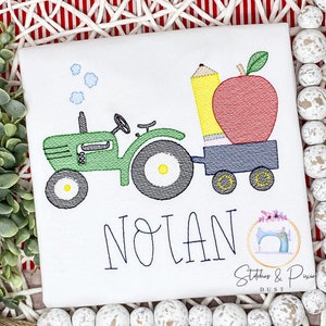 Boys Personalized Tractor with School Supplies Shirt/Back to School Shirt/Tractor Shirt/First Day of School/Personalized Shirt