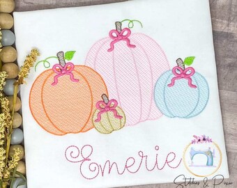 Girls Thanksgiving Shirt Pumpkins with Bows/Thanksgiving Outfit/Pumpkin Patch Shirt/Personalized Shirt/Embroidered Shirt/First Thanksgiving