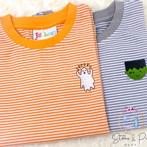 Halloween Boys Mini and Monogram Shirt/Monogram Boy Shirt/Mini Spooky Personalized Shirt/Mini Ghost Shirt/Youth Pullover/Embroidered Shirt