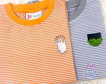 Halloween Boys Mini and Monogram Shirt/Monogram Boy Shirt/Mini Spooky Personalized Shirt/Mini Ghost Shirt/Youth Pullover/Embroidered Shirt