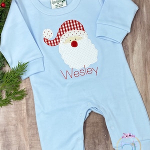 Baby Christmas Outfit/Monogrammed Personalized Romper/Vintage Santa Romper/Newborn Pictures/Monogrammed Embroidered Romper