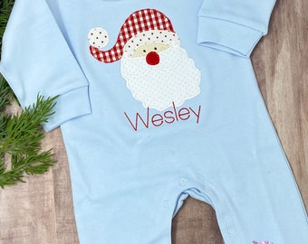 Baby Christmas Outfit/Monogrammed Personalized Romper/Vintage Santa Romper/Newborn Pictures/Monogrammed Embroidered Romper
