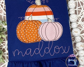 Girls Thanksgiving Stripe Pumpkins Fall Shirt/Pumpkin Patch Shirt/Personalized/Applique Embroidered Shirt/First Thanksgiving/Pumpkin Shirt