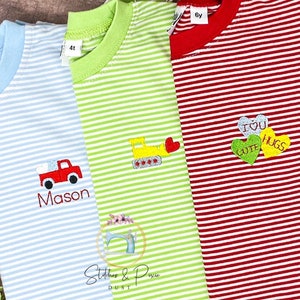 Boys Valentine Mini and Monogram Shirt/Monogram Boys Shirt/Personalized/Mini Hearts, Truck Shirt/Youth/Embroidered Shirt/Personalized
