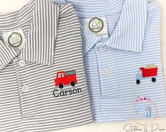 Boys Mini and Monogram Collared Shirt/Monogram Boys Shirt/Personalized/Mini Animal, Car, Sports Shirt/Youth Pullover/Embroidered Shirt