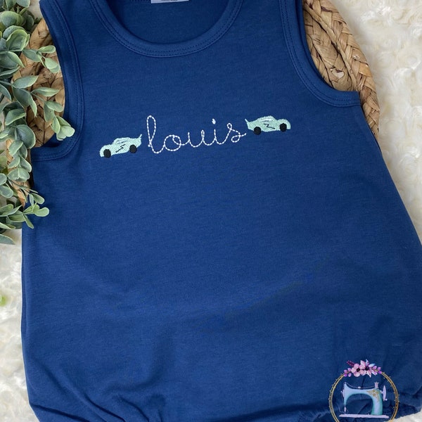 Baby Boy Personalized Toddler Bubble Romper/Baby Boy Mini Everyday Wear/First Bubble Romper/Boys Summer Monogram Sunsuit/Embroidered Bubble